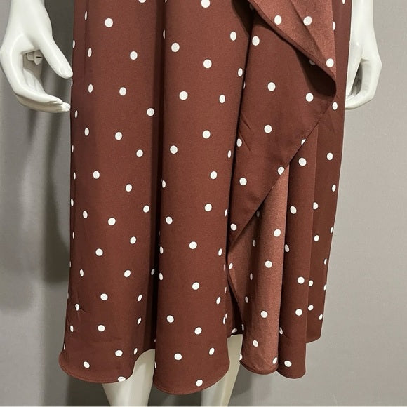 Ann Taylor Brown Polka Dot Midi Dress Sz-8