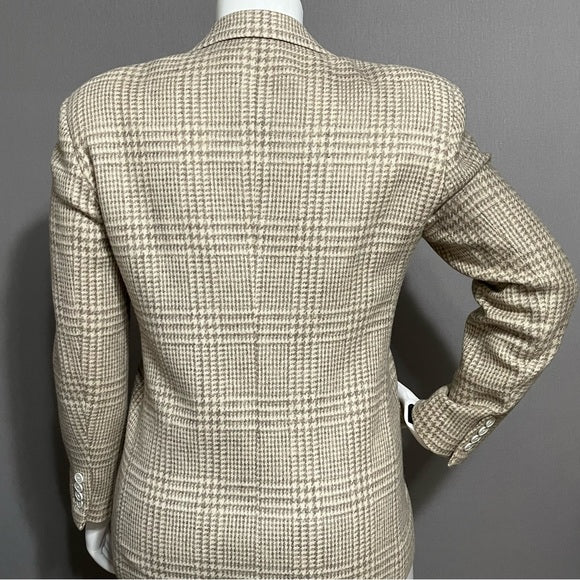 Austin Reed Wool Blend Tan Houndstooth Unisex Blazer Sz-XL