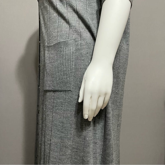 Roaman’s Gray Ribbed 2 Pc Knit Duster Cardigan & Dress Set Sz-Large