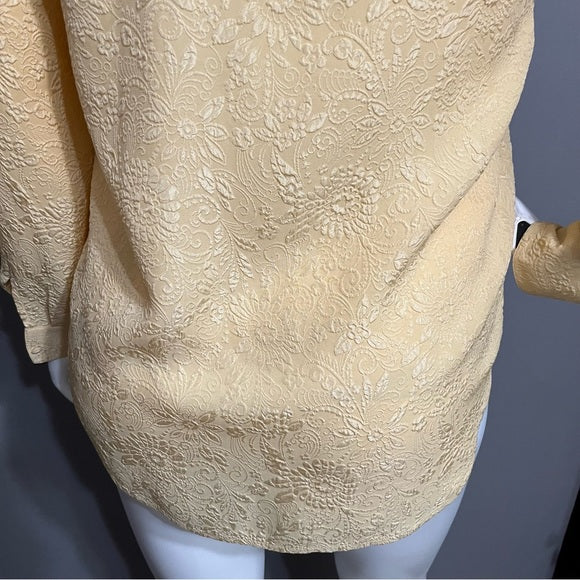 Silk Boutique Canary Yellow 100% Silk Textured Floral Blouse Sz-Large