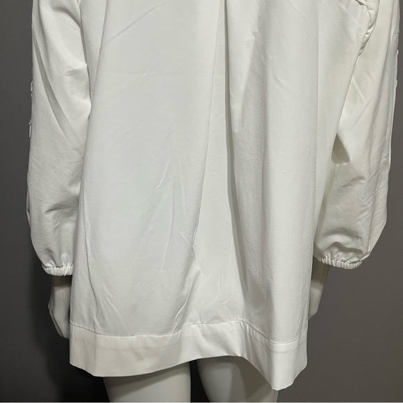 Chico’s White Embroidered Sleeve Lightweight Rain Jacket Sz-12/14