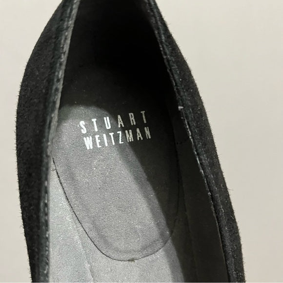 Stuart Weitzman Black Round Toe Suede Wedge Shoes Sz-9