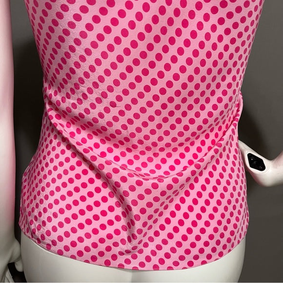 Isaac Mizrahi Pink Polka Dot 100% Silk V-Neck Sleeveless Shell Top Sz-XXL