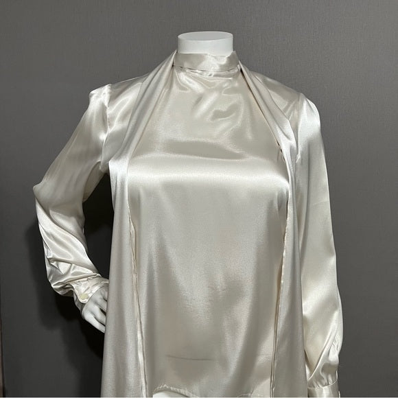 Liz Baker Ecru Bow Tie Neck Satin Long Sleeve Blouse Sz-18 Tall