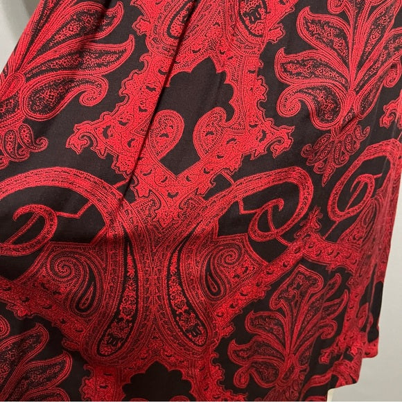 Geoffrey Alexander Red Paisley With Tie Rayon Pleated Midi Skirt Sz-16