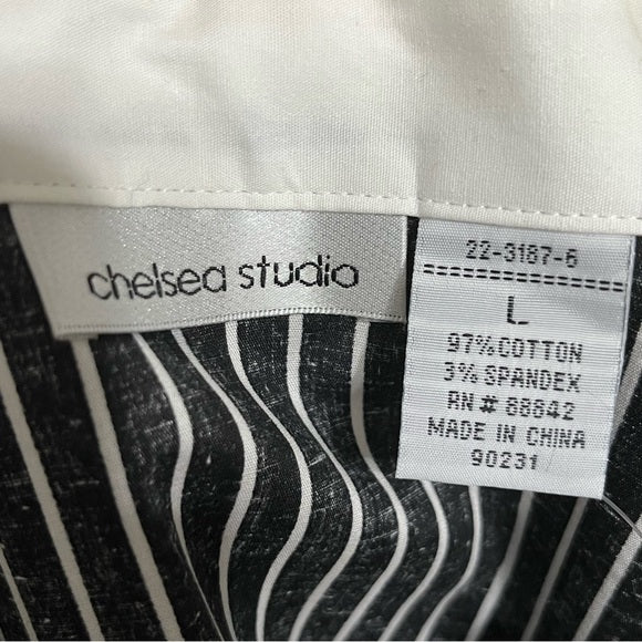 Chelsea Studio Black Striped Cotton Button Front Shirt Sz-Large