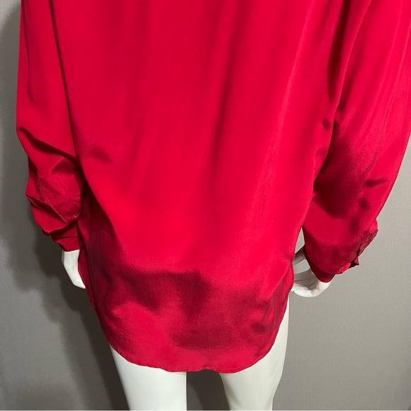 Vintage Sea Winds 100% Silk Red Long Sleeve Blouse Sz-12 (Flawed)