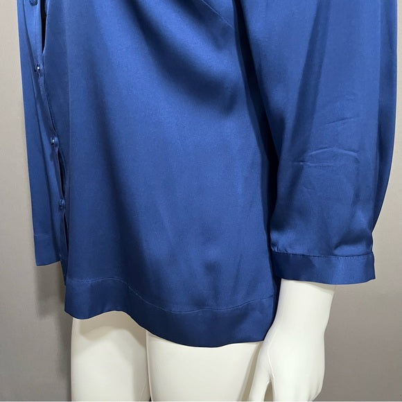 Talbots Blue Silk Ruffle Button Front Blouse Sz-18W