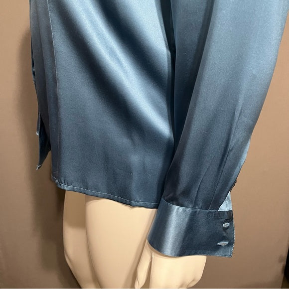 Allison Morgan 100% Silk Blue Jewel Tone Button Front Blouse Sz-1X