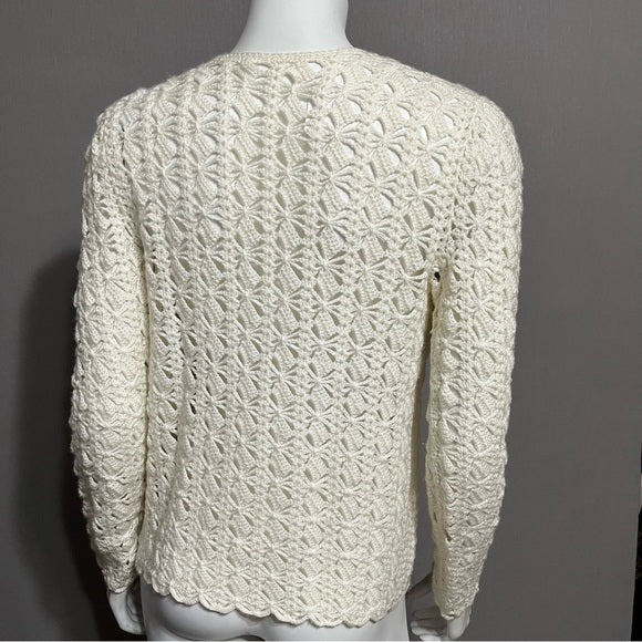 Vintage Cream Knit Open With Pearl/Gold Buttons Sz-Medium