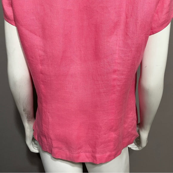 Talbots Irish Linen Pink 100% Linen Short Sleeve Shirt Sz-14