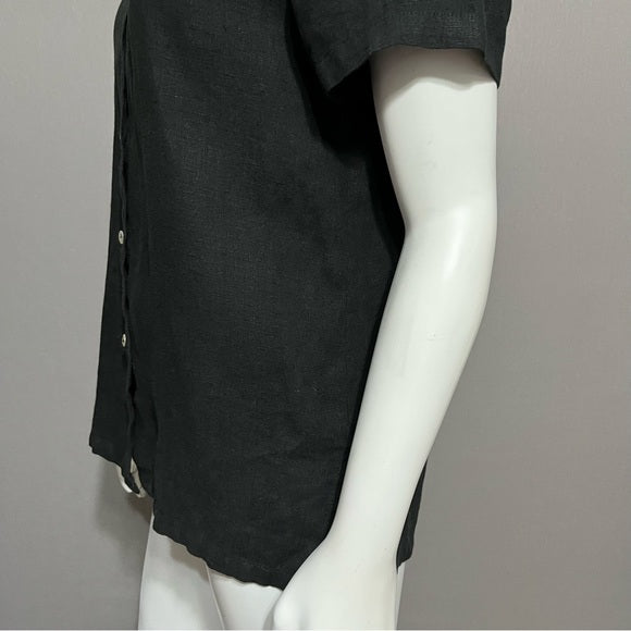 Comfy 100% Linen Black Short Sleeve Shirt Sz-Medium