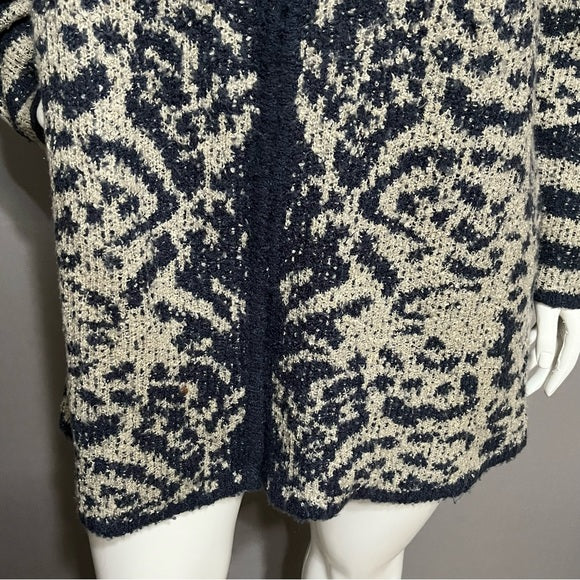 Liz Claiborne Navy & Cream Acrylic Blend Printed Cardigan Sz-1X