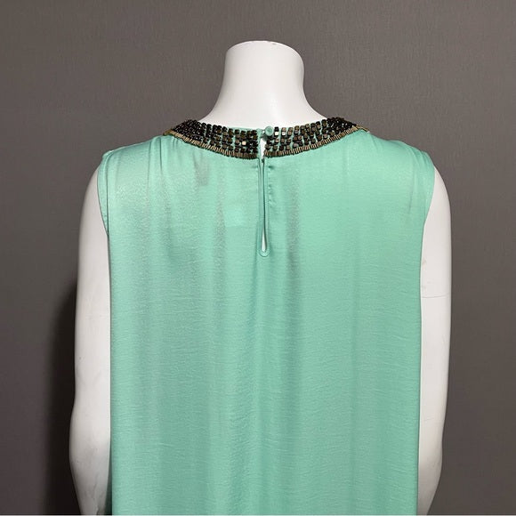 BCBG Mint Green Bronze Beaded Flowy Sleeveless Dress Sz-Large