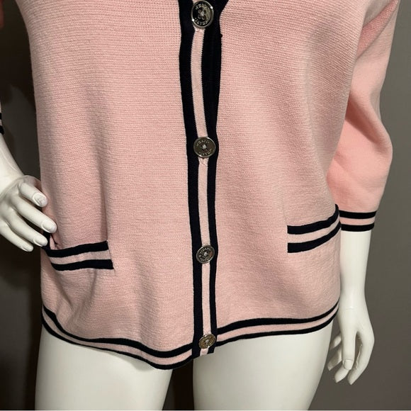 Chaps Pink & Navy 100% Cotton Preppy Button Front Cardigan Sz-2X