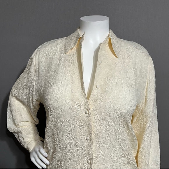 Silk Boutique Cream 100% Silk Textured Floral Blouse Sz-XL