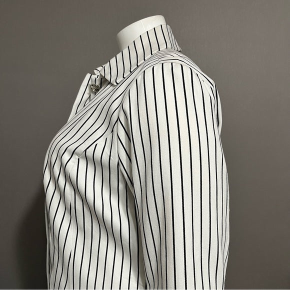 Chaps White & Black Striped 100% Cotton Button Front Blazer / Jacket Sz-2X