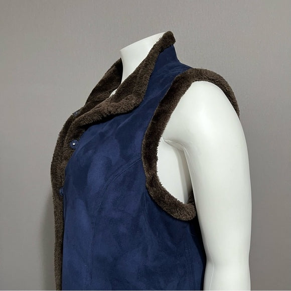 Denim & Co Blue & Brown Faux Fur Lined Vest Sz-1X