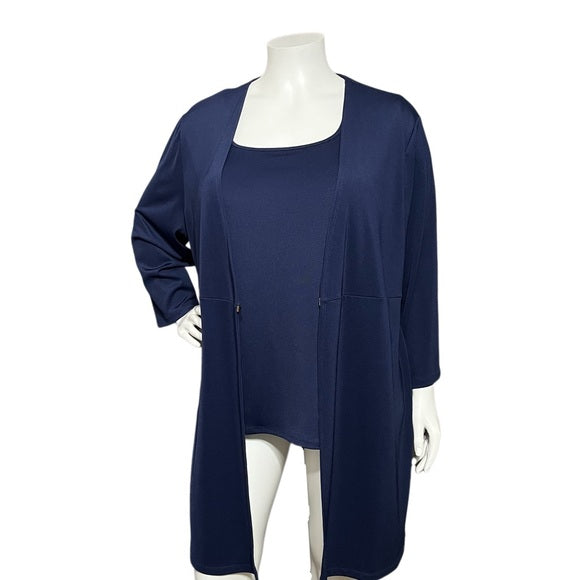 Kasper Blue Shell & Cardigan Set Sz-1X/2X