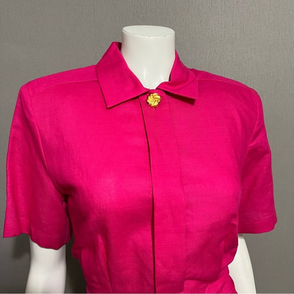 Mark Shale Linen Cotton Button Peplum Style Front Shirt Sz-10