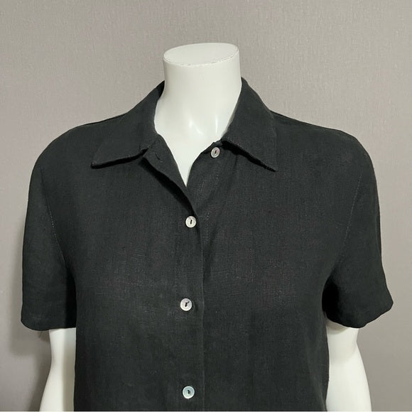 Comfy 100% Linen Black Short Sleeve Shirt Sz-Medium