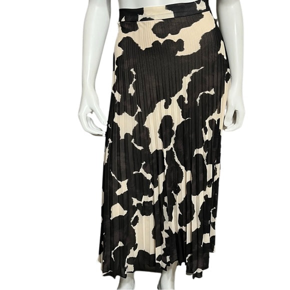 Sanctuary Brown & Cream Cow Print Pleated Skirt Sz-XL