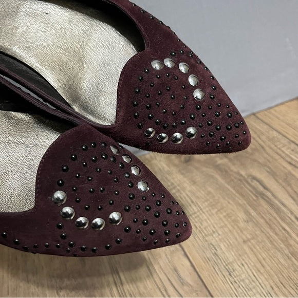 Stuart Weitzman Plum Studded Suede Flats Sz-9 1/2 M