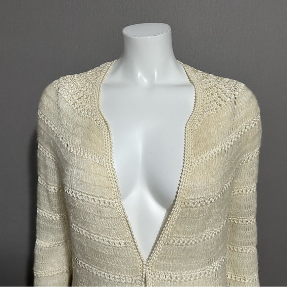 Vintage Friendly Cream Hand Made Knit Open Cardigan Sz-Medium