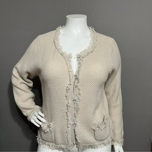 Roz & Ali Cream Textured Cardigan Sz-1X