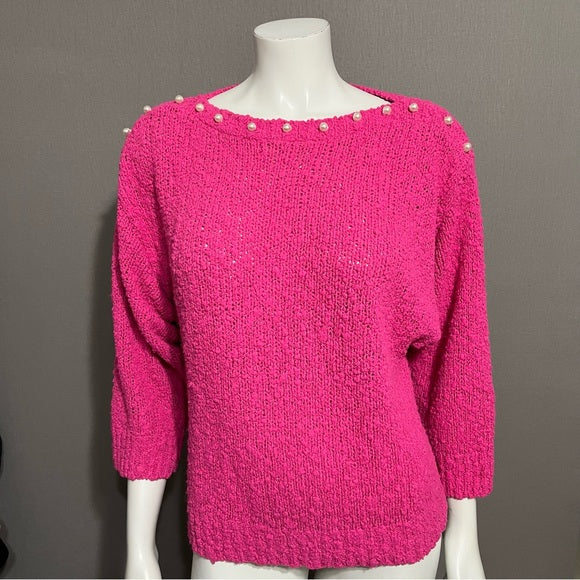 Vintage Carson Pirie Scott Textured Faux Pearl Collar Pink Sweater Sz-Medium