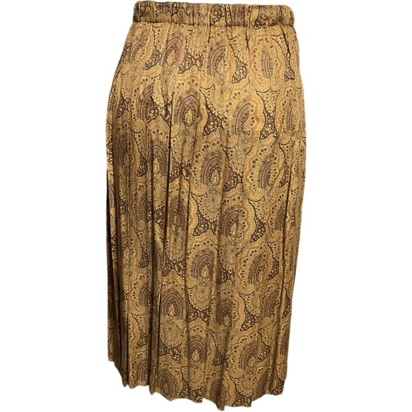 Cortland Collection Paisley Brown Tan Pleated Midi Skirt Sz-14