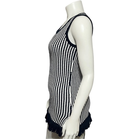 Doncaster Striped Navy Cotton Blend Sleeveless Tank Sweater Sz-Small