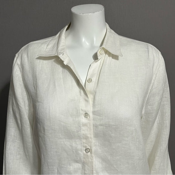 J. Jill White 100% Linen Button Front Shirt Sz-Medium