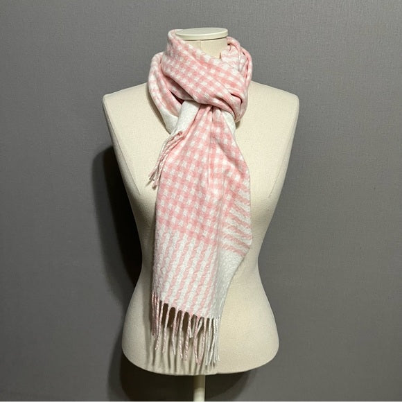 100% Cashmere Cream | Pink Houndstooth Scarf