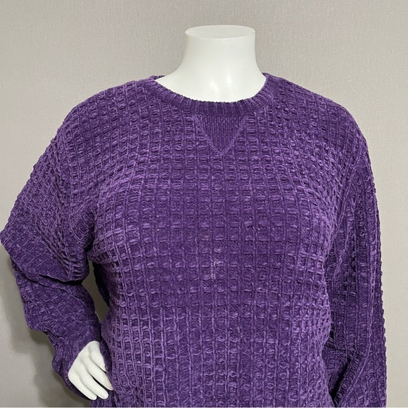 Denim & Co Purple Acrylic Textured Pullover Sweater Sz-2X