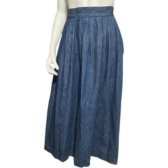 Vintage Ruff Hewn Denim Pleated Midi Skirt Sz-10 Medium