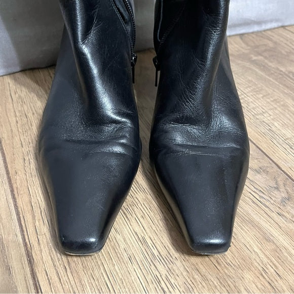 Stuart Weitzman Black Square Toe Leather Ankle Classic Boots Sz-9 1/2 B