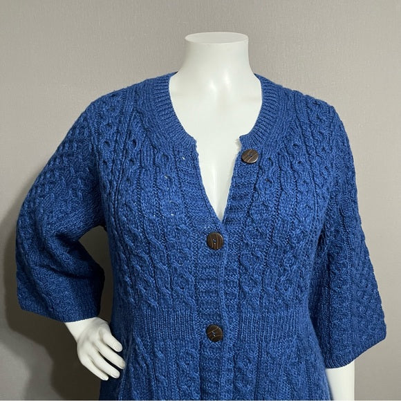 Kilronan Knitwear Ireland Merino Wool Blue Cable Knit Sweater Sz-XX