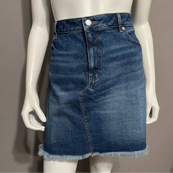 Loft Denim With Unfinished Fringe Hem Skirt Sz-14 NWT