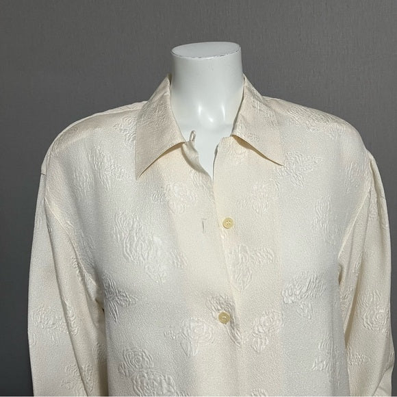 Talbots Cream 100% Silk Floral Imprinted Blouse (FLAWED) Sz-10