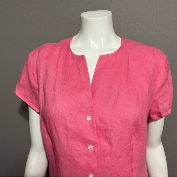 Talbots Irish Linen Pink 100% Linen Short Sleeve Shirt Sz-14