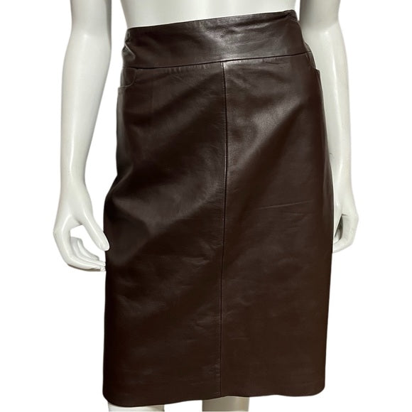 Shin Choi Chocolate Brown Leather Pencil Skirt Size-M/L