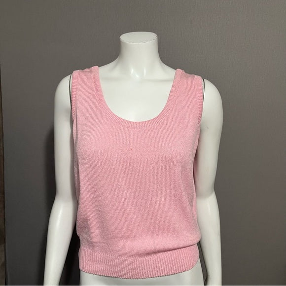 St. John Light Pink Santana Knit Shell Sleeves Top Sz-Medium