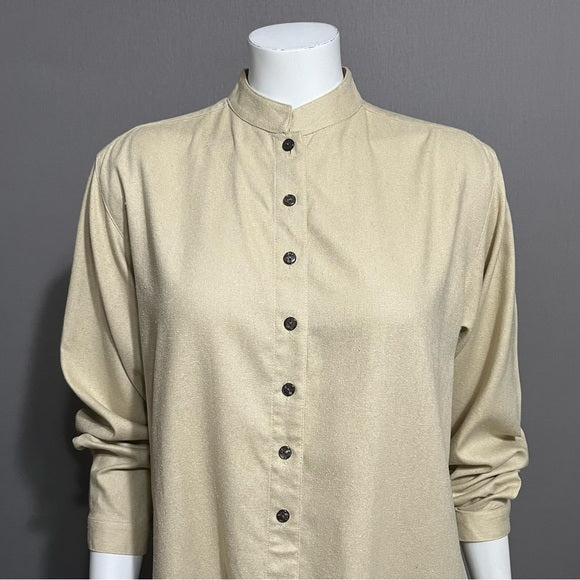 Company Company 907 Tan 100% Silk Button Front Shirt Sz-Medium