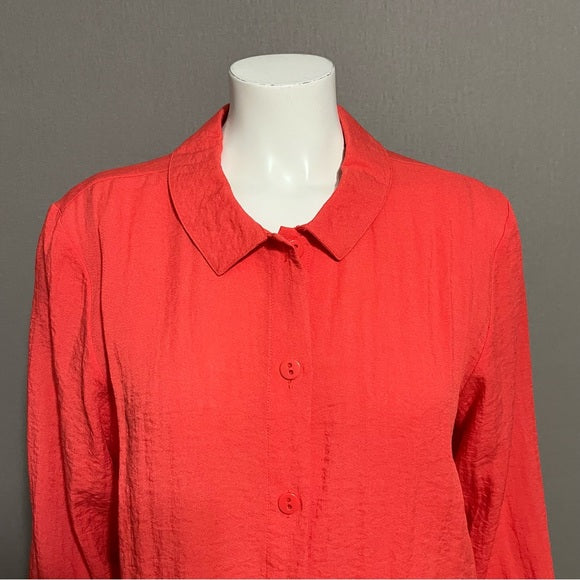 Habitat Peach Textured Button Front Rayon Blend Shirt Sz-Large