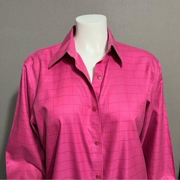 Talbots 100% Cotton Checkered Print Pink Shirt Sz-14