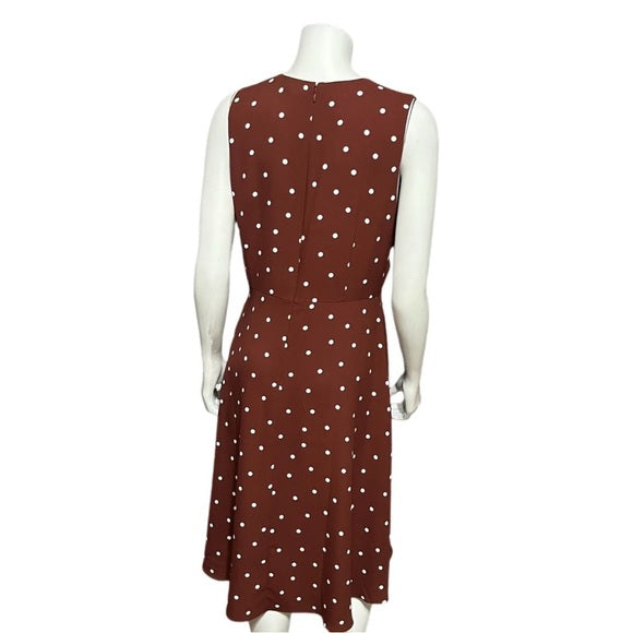 Ann Taylor Brown Polka Dot Midi Dress Sz-8