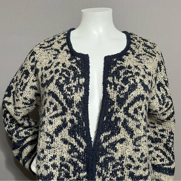 Liz Claiborne Navy & Cream Acrylic Blend Printed Cardigan Sz-1X