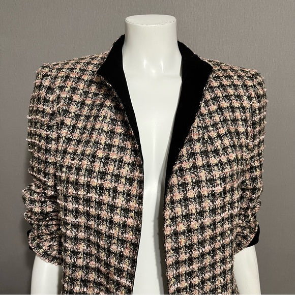 Studio 1 Plaid Tweed Pink & Black Open Blazer Sz-8