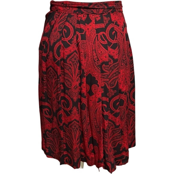 Geoffrey Alexander Red Paisley With Tie Rayon Pleated Midi Skirt Sz-16